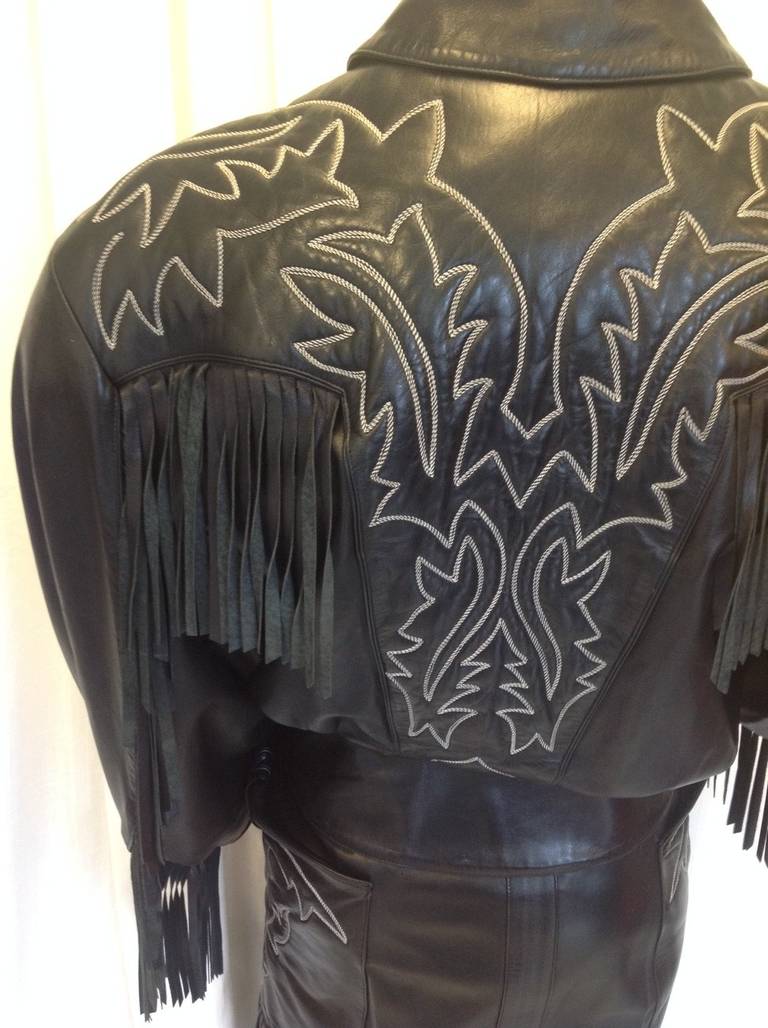 Claude Montana for Ideal Cuir Paris Black Fringed Western Leather Jacket 1
