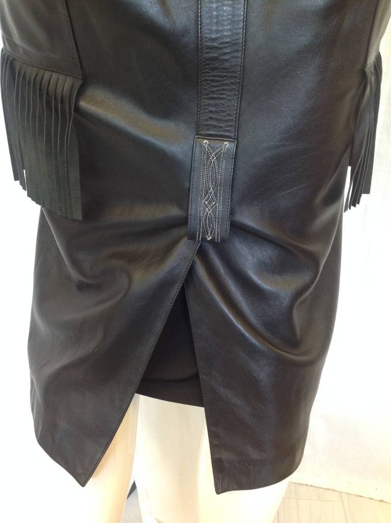 Claude Montana for Ideal Cuir Paris Black Fringed Western Leather Skirt 2