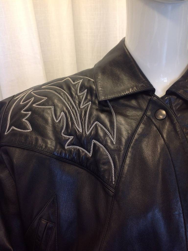 Women's Claude Montana for Ideal Cuir Paris Black Fringed Western Leather Jacket