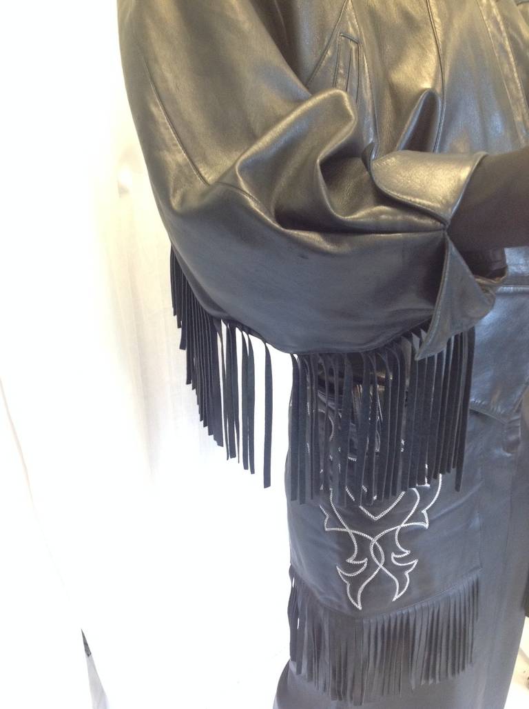 Claude Montana for Ideal Cuir Paris Black Fringed Western Leather Jacket 2