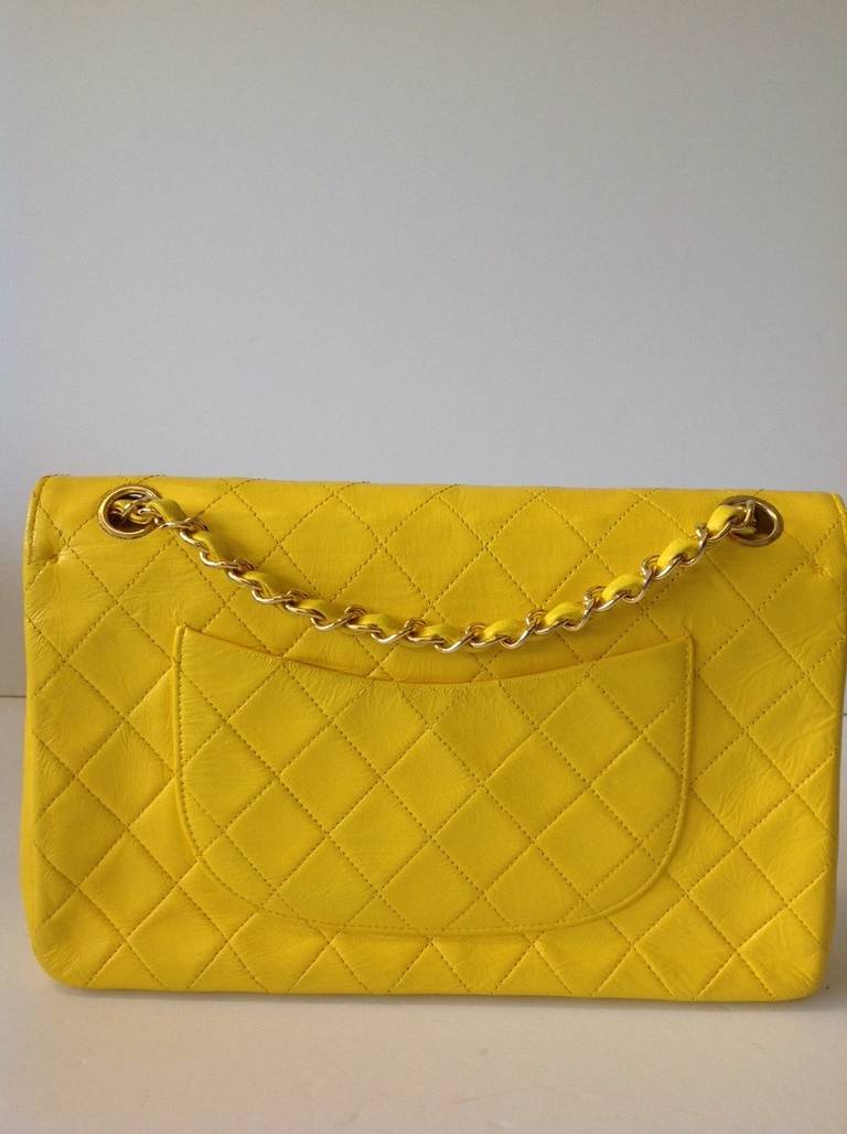 Chanel Yellow Medium 2.55 Double Flap Bag In Good Condition In Westmount, Quebec