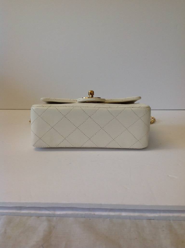 Chanel White Vintage Quilted Lambskin Leather Classic Mini Flap Bag 1