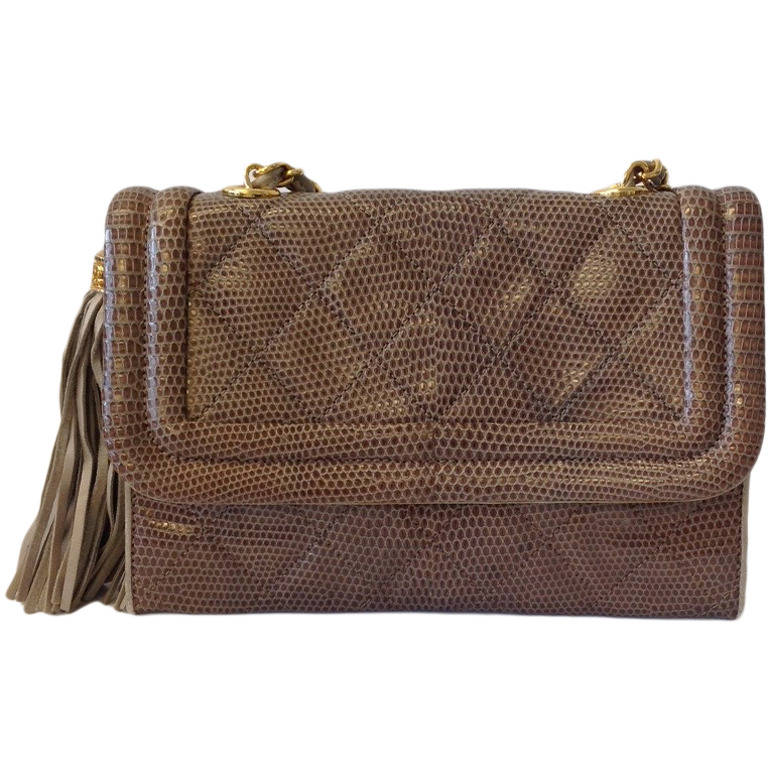 Chanel Lizard Mini Flap Bag With Tassel For Sale