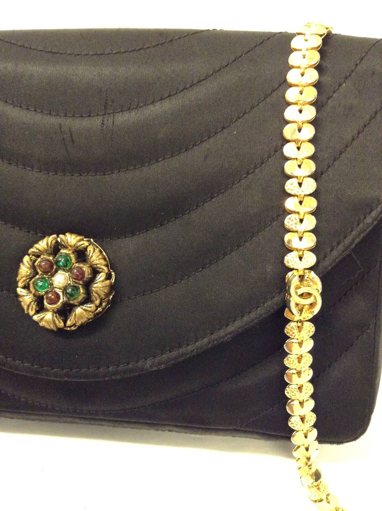 Women's or Men's 1980s CHANEL Gripoix and silk Flap bag For Sale