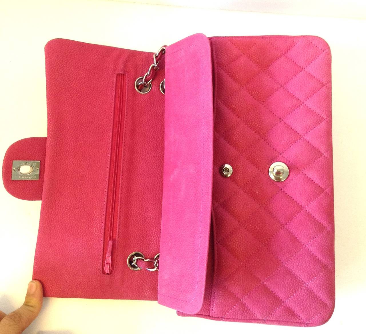 Women's 2013 CHANEL Iridescent Caviar 2.55 Double Flap bag Hot Pink For Sale