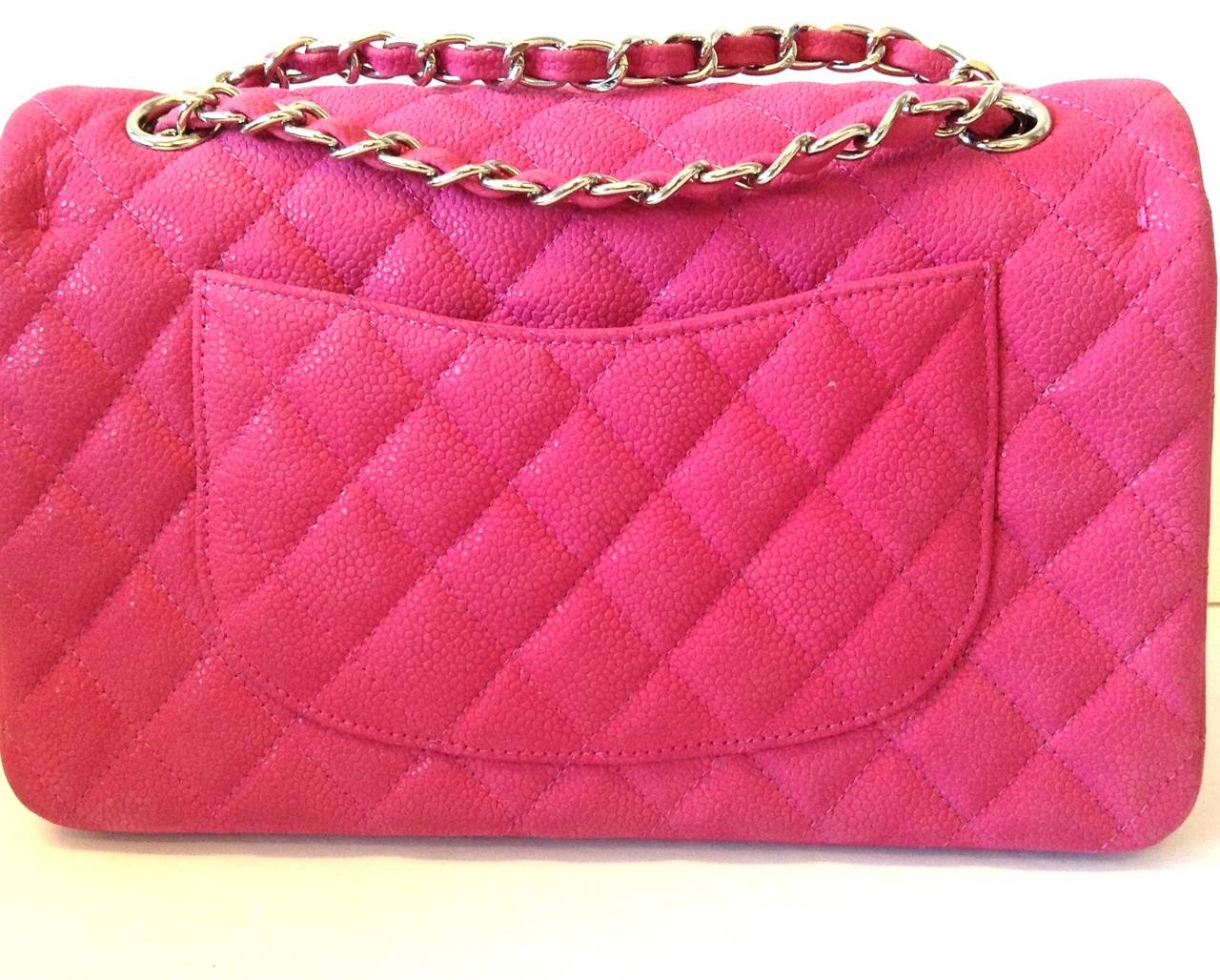 2013 CHANEL Iridescent Caviar 2.55 Double Flap bag Hot Pink In Excellent Condition For Sale In Westmount, Quebec