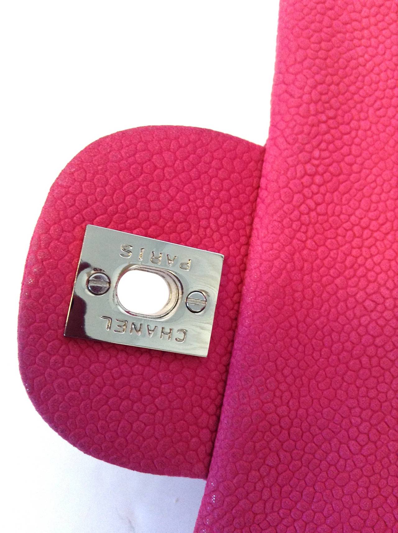 2013 CHANEL Iridescent Caviar 2.55 Double Flap bag Hot Pink For Sale 2