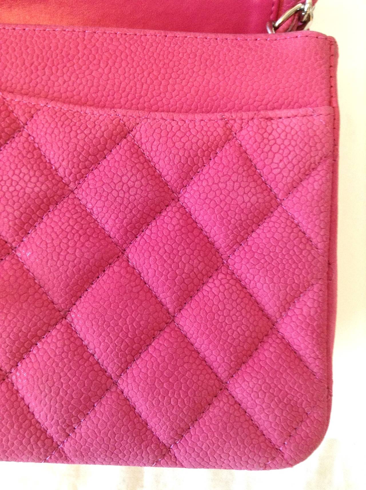 2013 CHANEL Iridescent Caviar 2.55 Double Flap bag Hot Pink For Sale 3