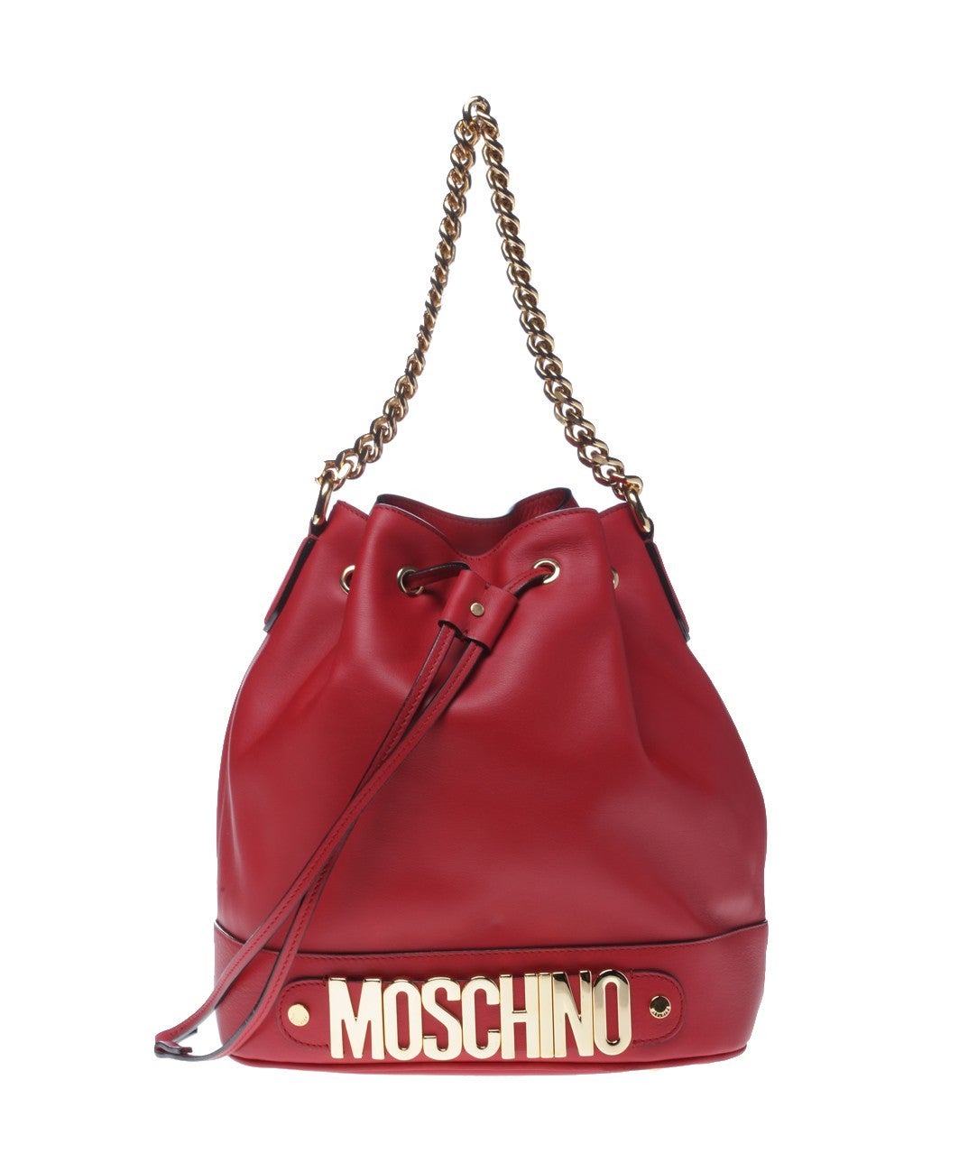Celebrating its 30th anniversary, Moschino for its spring summer 2014 collection, did not disappoint in the fun and quirky accessories department. The brand’s bucket bag, dramatized by its bold gold logo took centre stage during the show. It’s