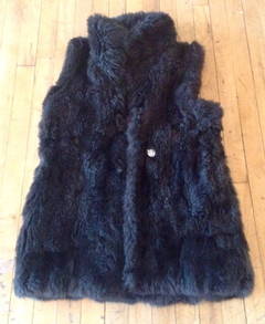 Vintage Black Beaver Fur Vest with White Button