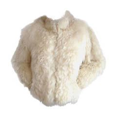 Vintage 1990s Cream Mongolian Sheepskin Fur Jacket.