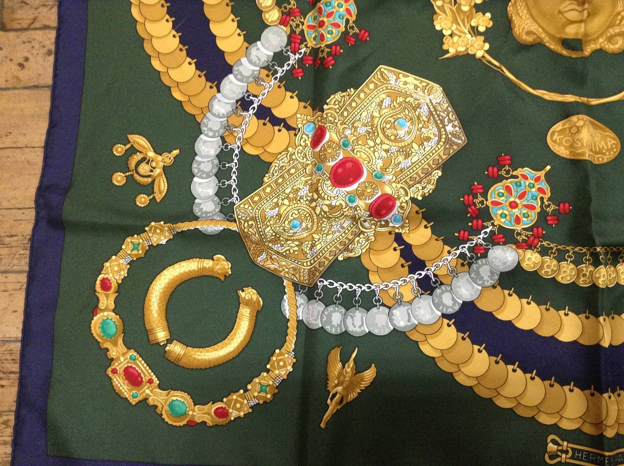 Vintage Hermes Green Kosmima Silk Scarf