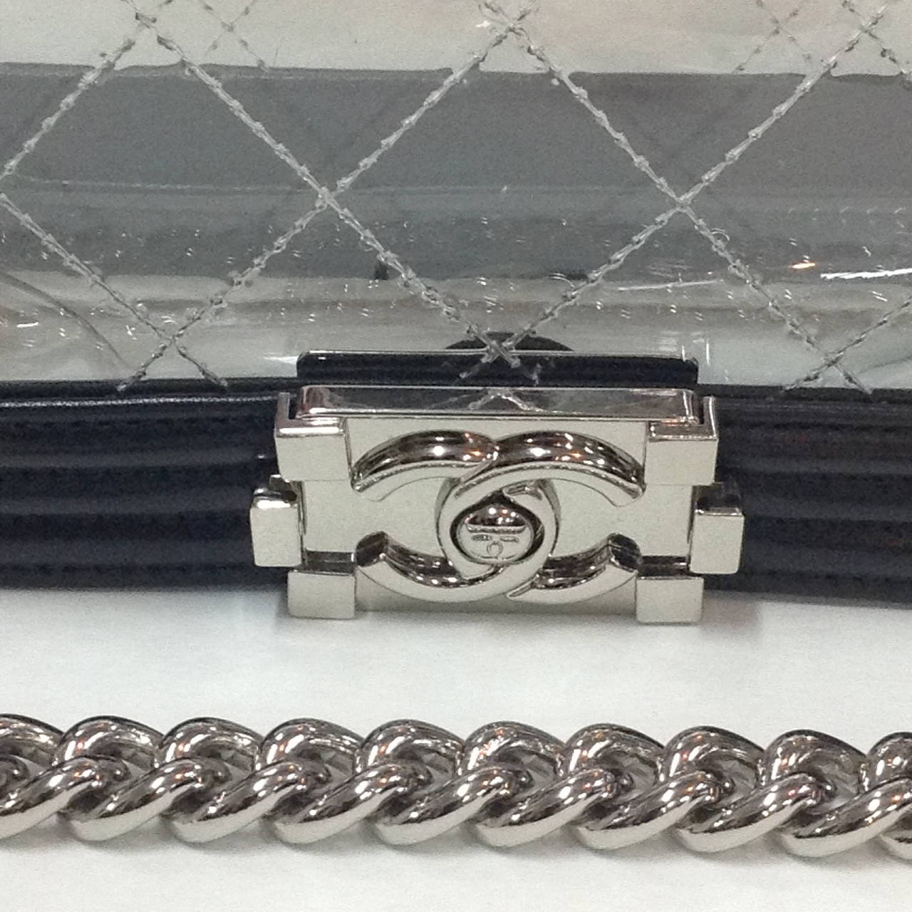 2015 Chanel Clear Boy Bag PRESS bag. Not yet released. Comes as is, no tags, dustbag or datecode. 

Length: 11