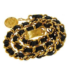 CHANEL Vintage CC Logos Medallion Chain Belt/necklace Gold Black