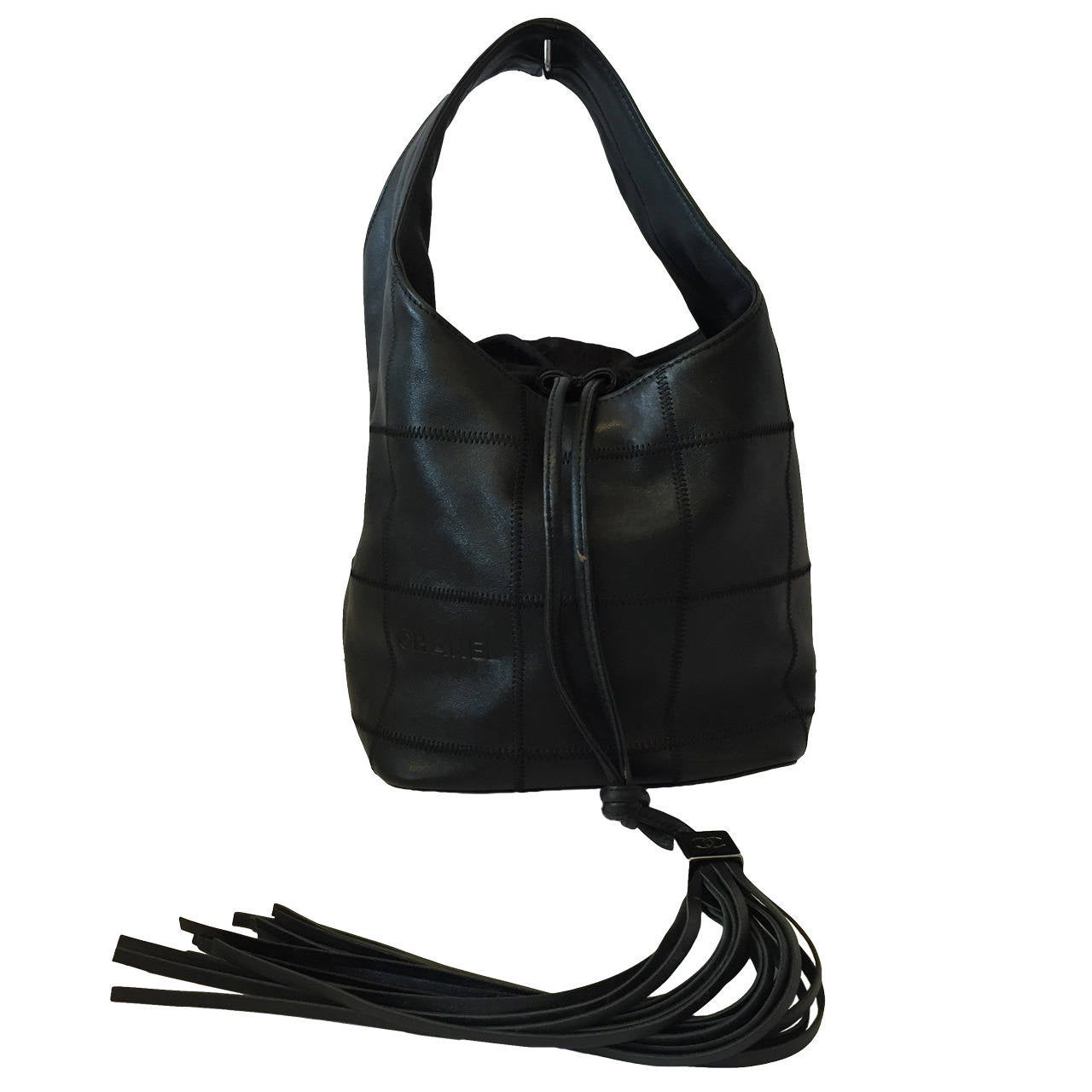Chanel CC Satin Black Envelope Tassel Bag