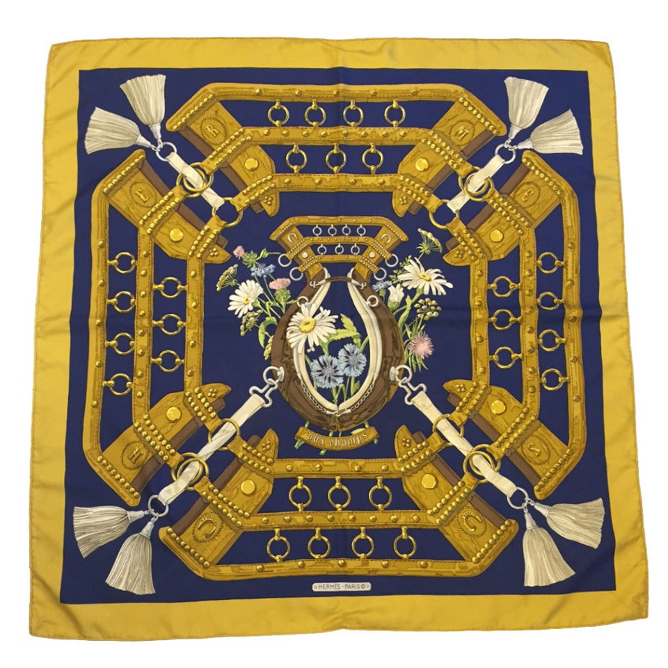 Hermes "Aux Champs" Silk Scarf For Sale