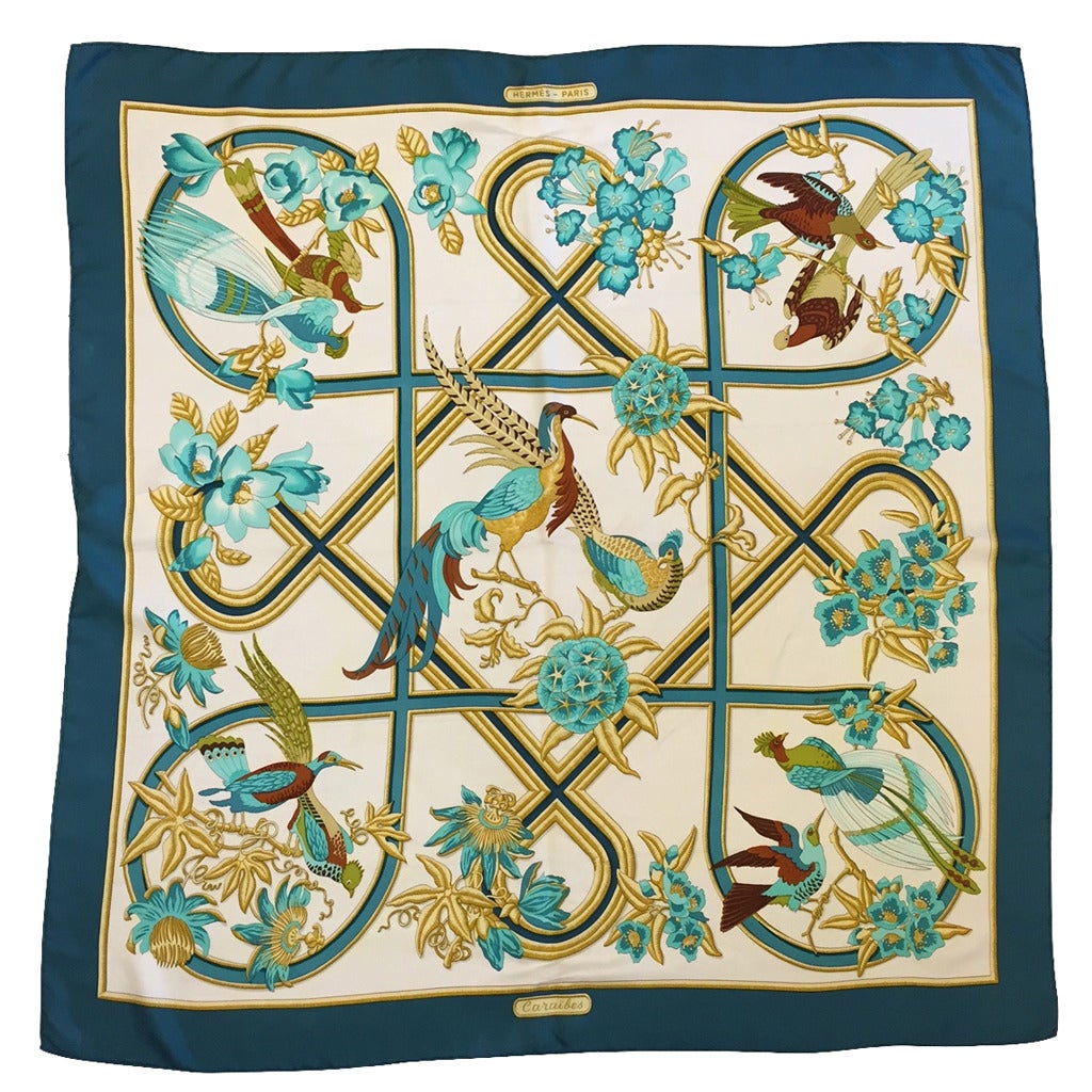 Hermes "Caraibes" Silk Scarf For Sale at 1stDibs