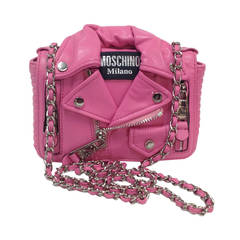 2014 Moschino Mini Pink Leather Biker Shoulder Bag