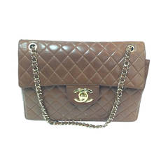 1980 Chanel Vintage Single Flap Jumbo Lambskin Tan Refurbished