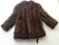 Vintage 1990s Brown Chevron print Rabbit Fur Jacket