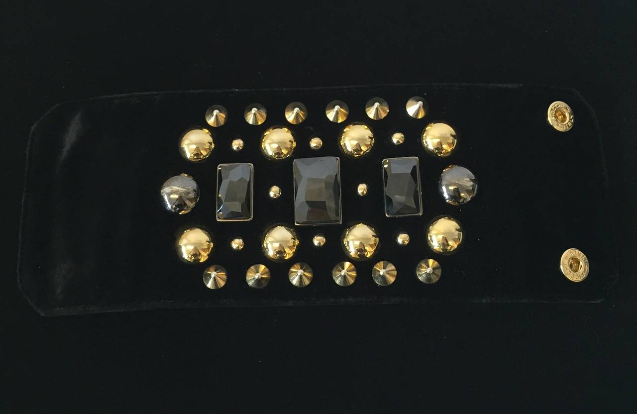 Givenchy Wide Velvet Studded Cuff Bracelet In New Condition For Sale In Westmount, Quebec