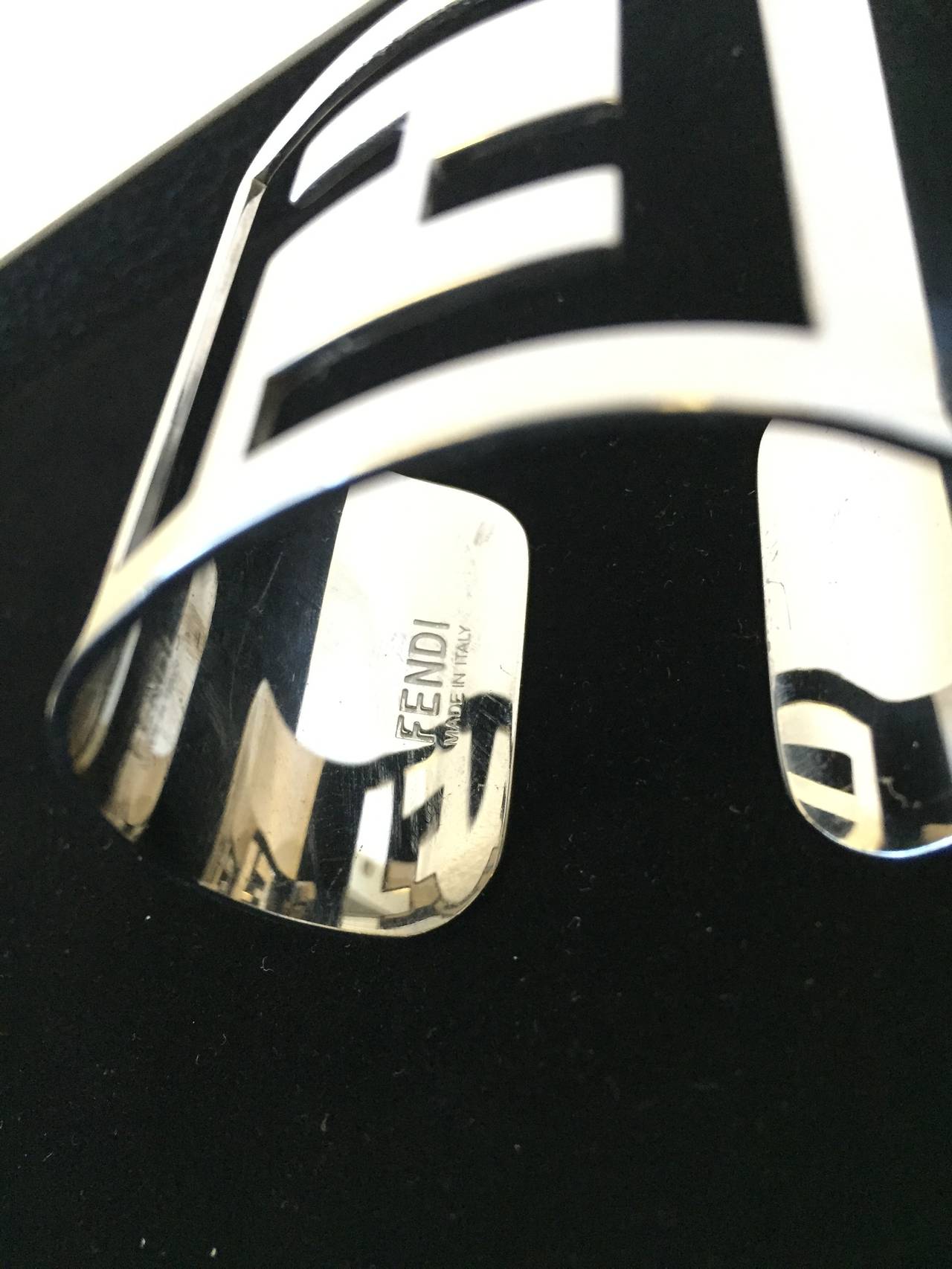 Women's or Men's Silver-Tone Fendi Cutout Logo Metal Cuff For Sale