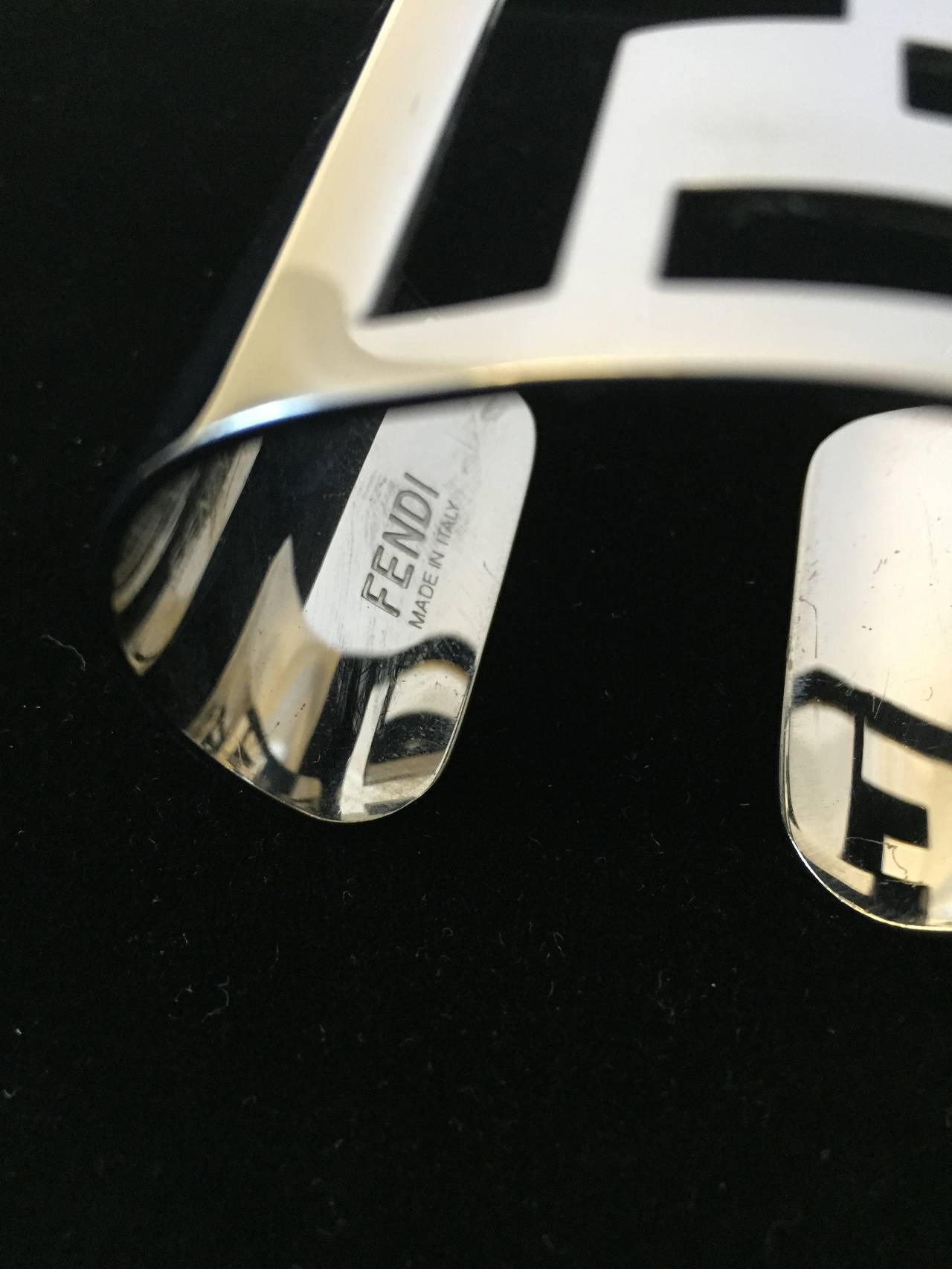 Silver-Tone Fendi Cutout Logo Metal Cuff For Sale 1