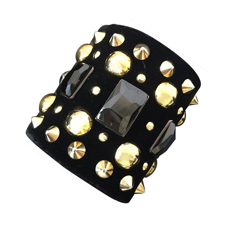 Givenchy Wide Velvet Studded Cuff Bracelet For Sale