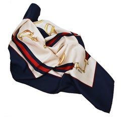 Gucci blue and ivory silk scarf, 80s