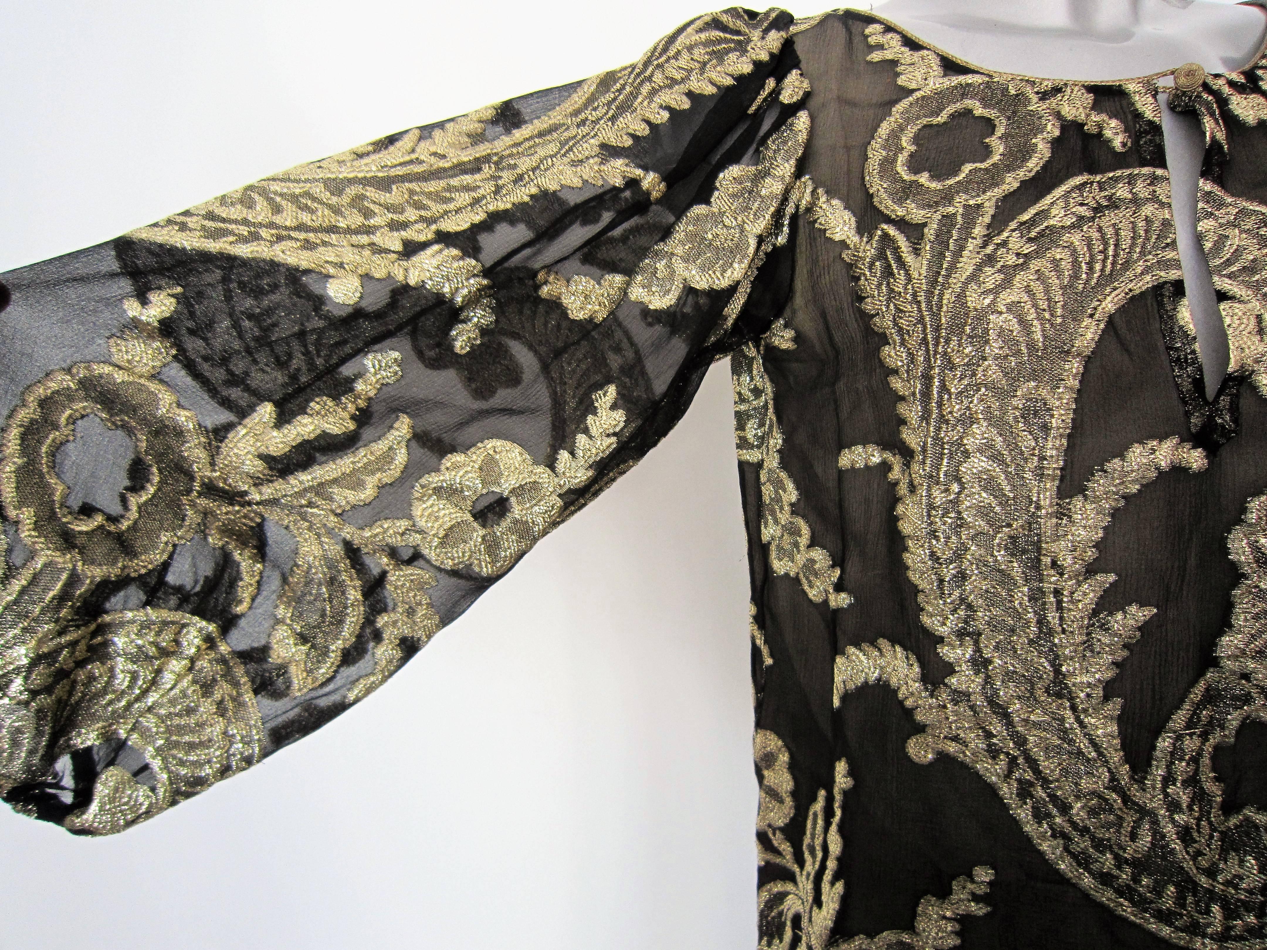 YVES SAINT LAURENT black silk blouse with gold flowers In Good Condition In Rome, IT