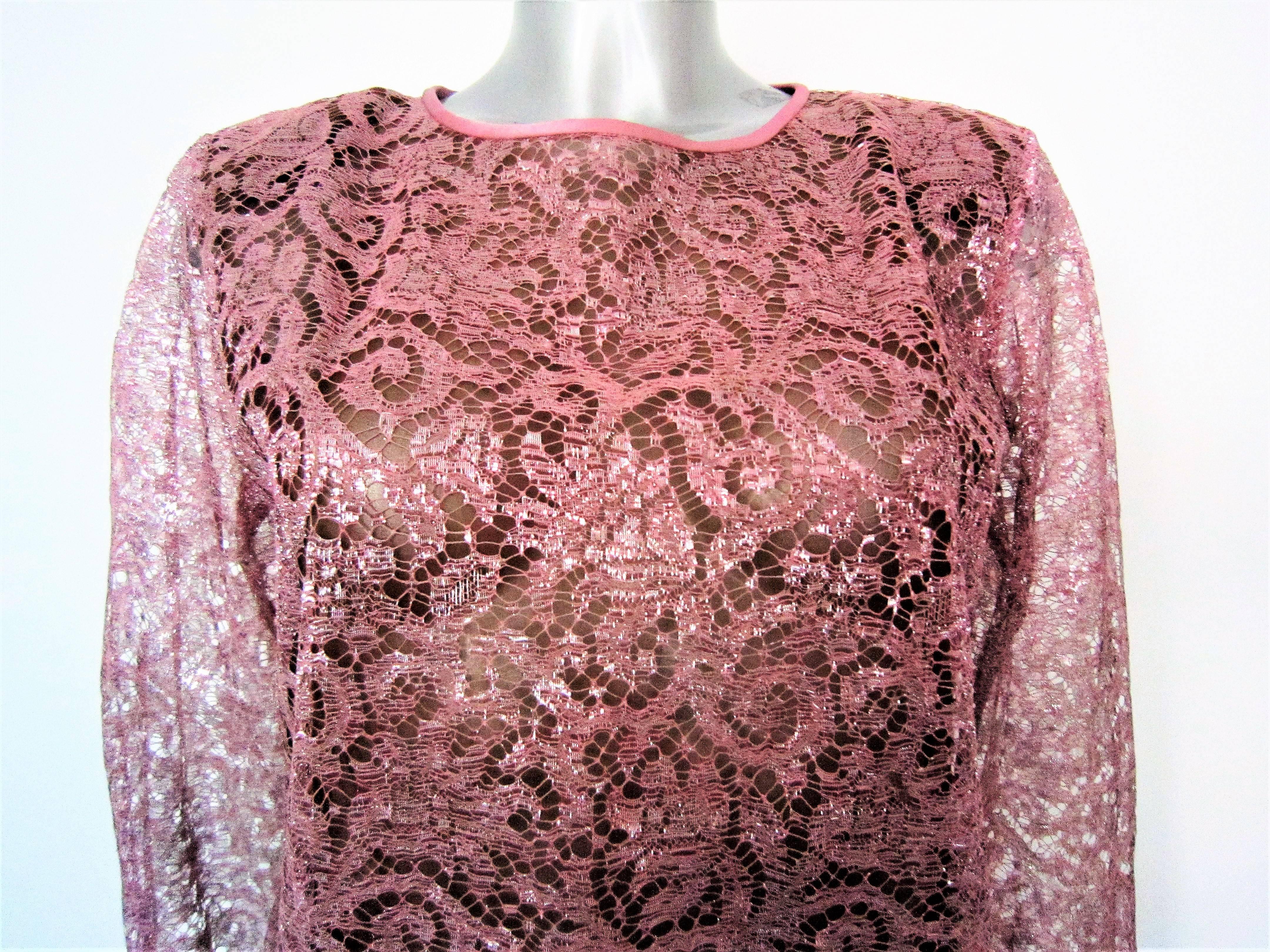 YVES SAINT LAURENT lace and silk pink blouse In Good Condition For Sale In Rome, IT