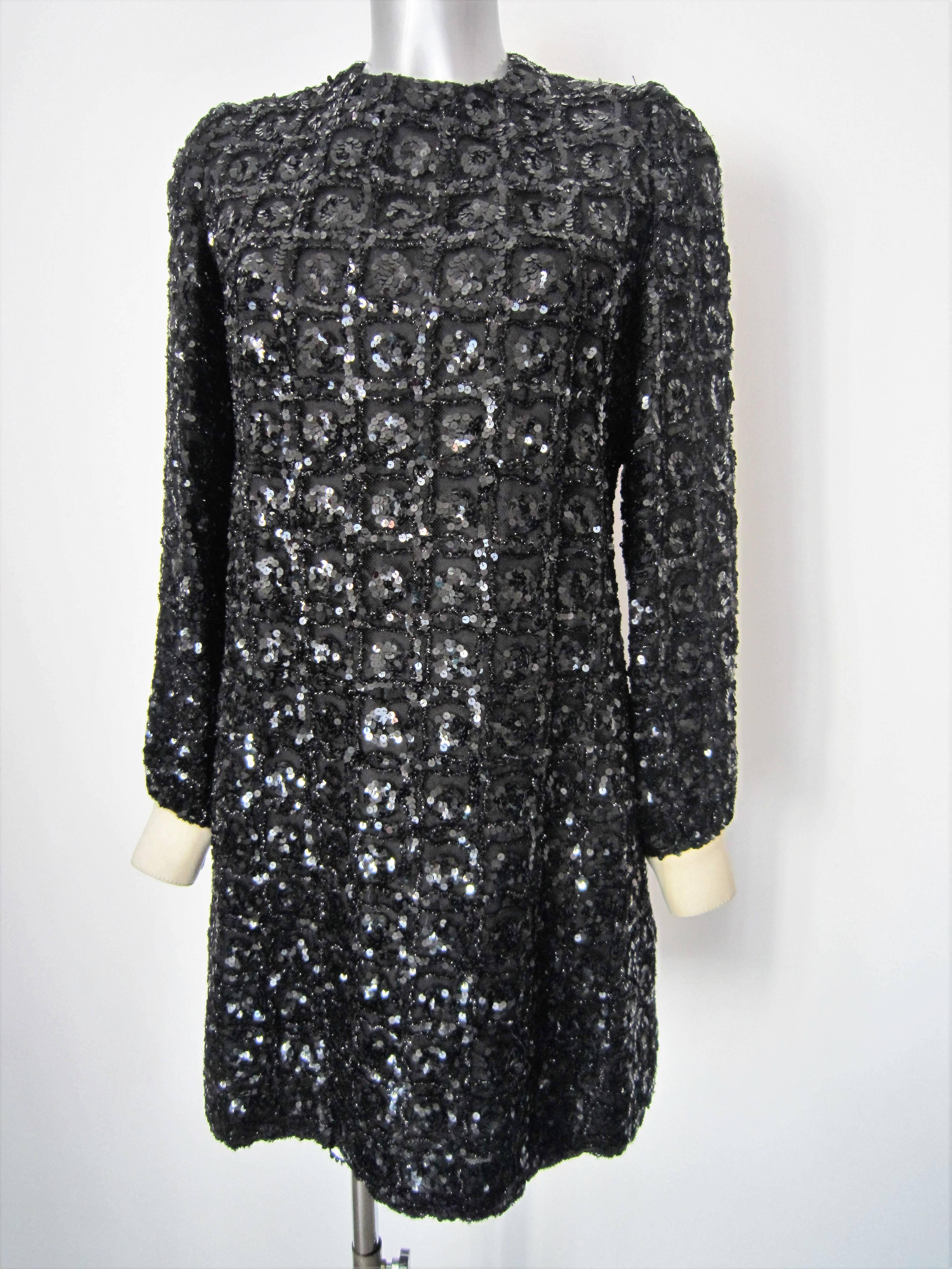 Vintage 1960s Black Sequin dress For Sale 2