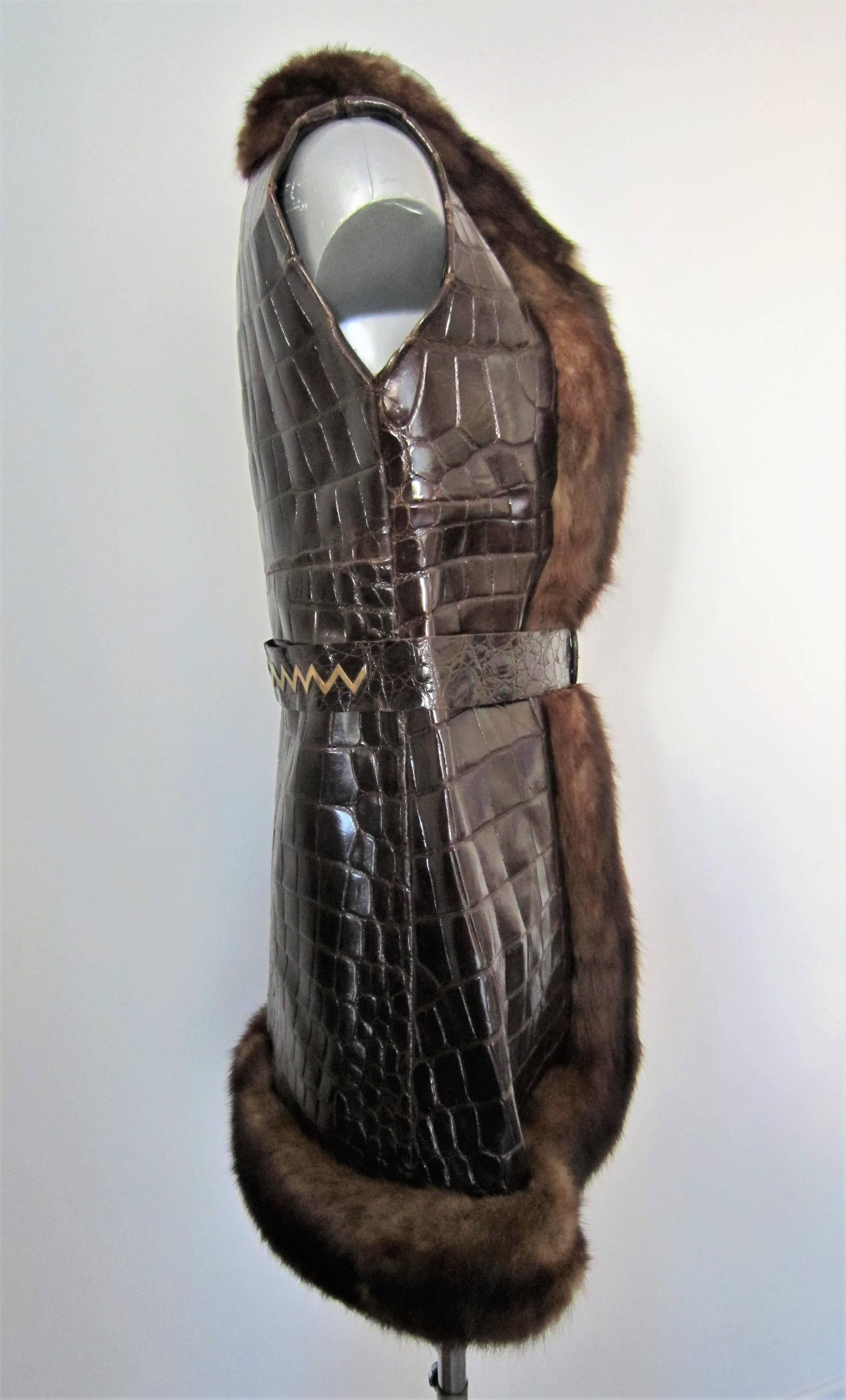 Black Valentino Couture crocodile and mink waistcoat For Sale