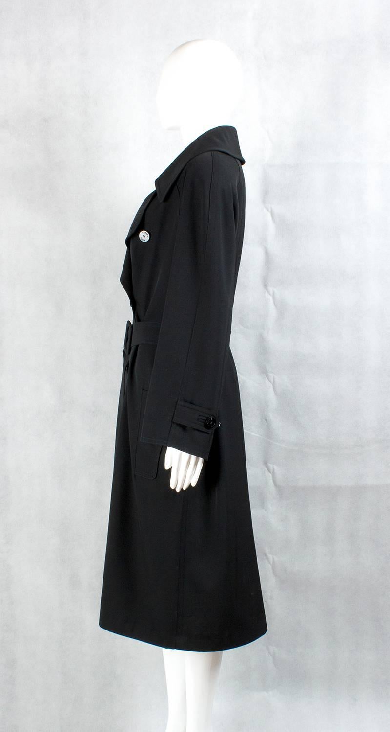 Black 1990s Chanel vintage Double Breasted black wool trench coat For Sale
