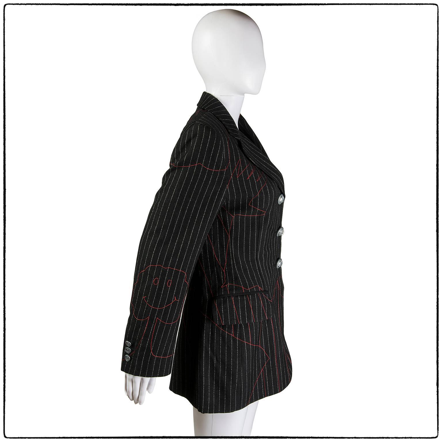 1990s Moschino Cheap And Chic Shadow Profile Print Blazer Jacket In Good Condition For Sale In Rome, IT