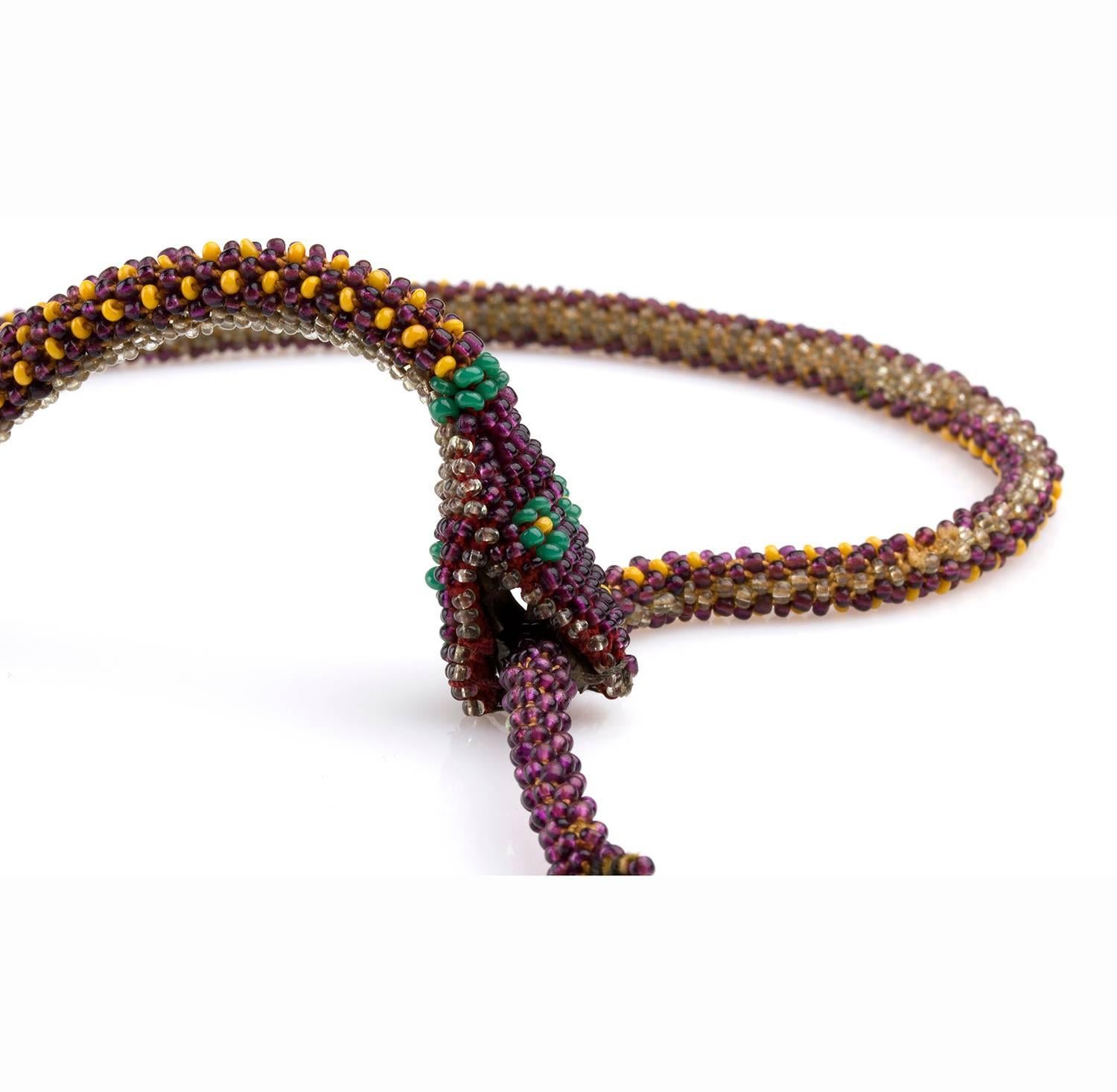 Rare 1920 Antique WW1 Turkish Prisoner of war Beaded Snake Necklace  In Good Condition For Sale In Rome, IT