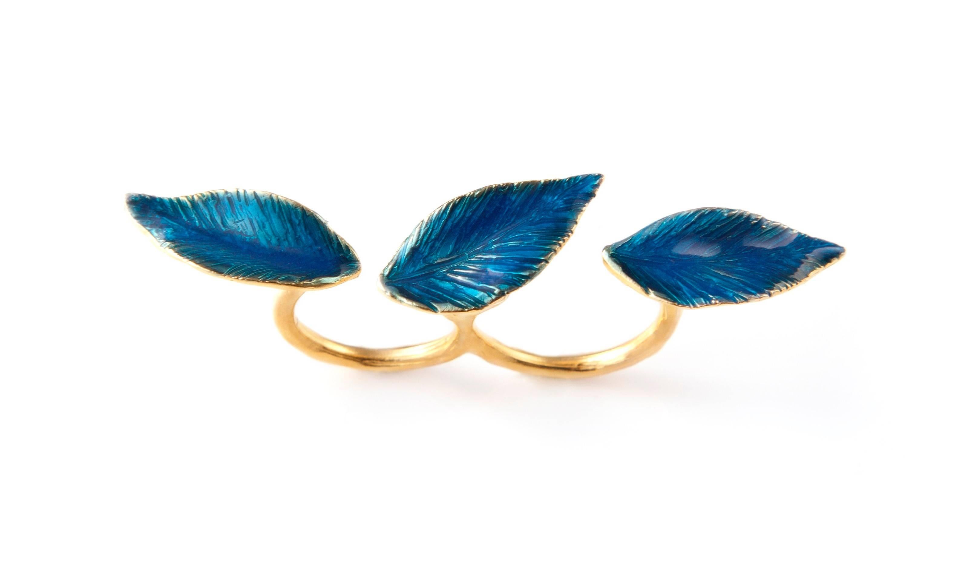 This ring is created in Italy with a lost wax technique,  handmade.
and dipped in 24k gold plated bronze and enamel.

Completely inspired by nature, in particular to light which gives vitality to material.

Giulia Barela jewels are characterized,