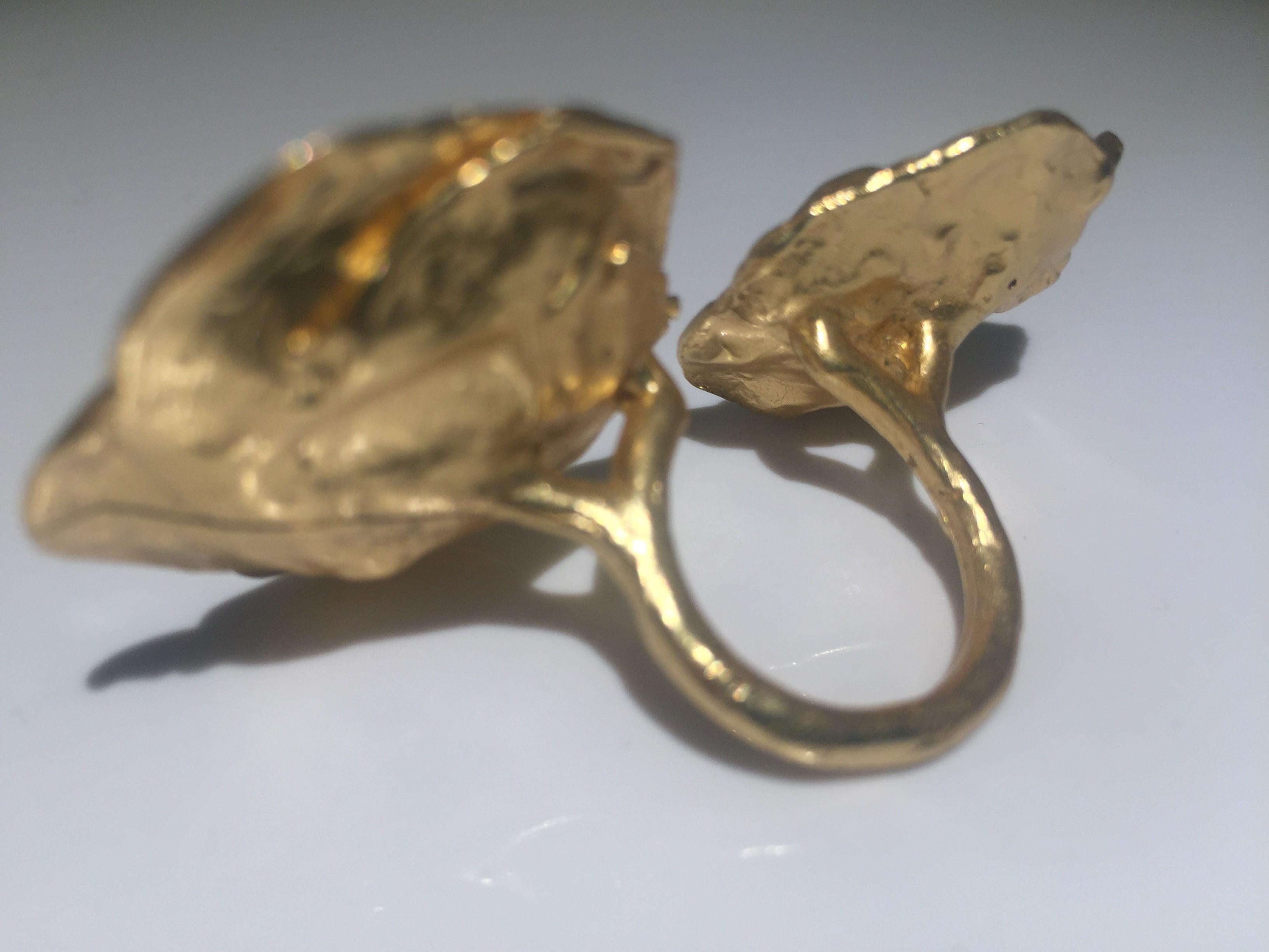 Giulia Barela 24 karat Cameliae Ring, gold plated bronze For Sale 3