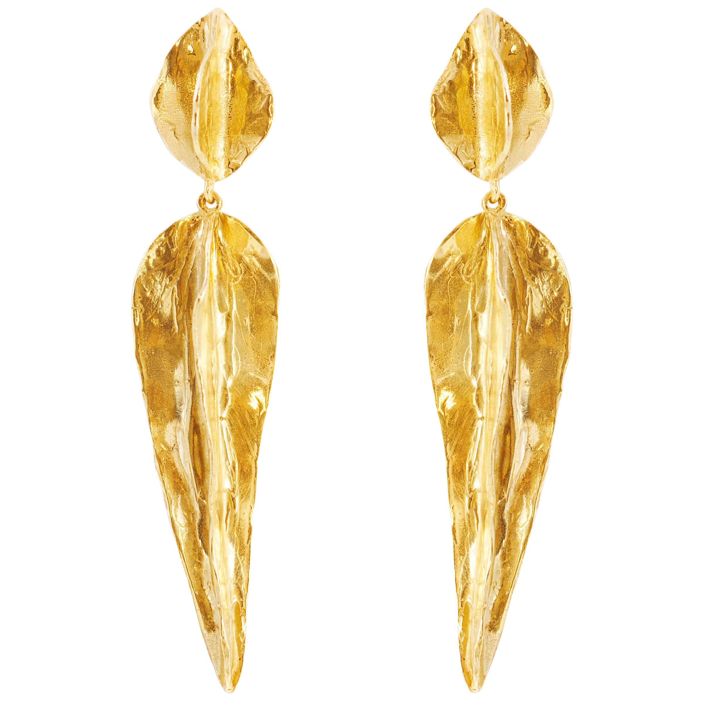 Giulia Barela 24 karat Gold Plated Bronze Arizona Long  Earrings For Sale