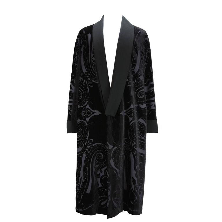 New ETRO Runway Men's Robe Kimono Coat Black Velvet Satin Lapel It.50
