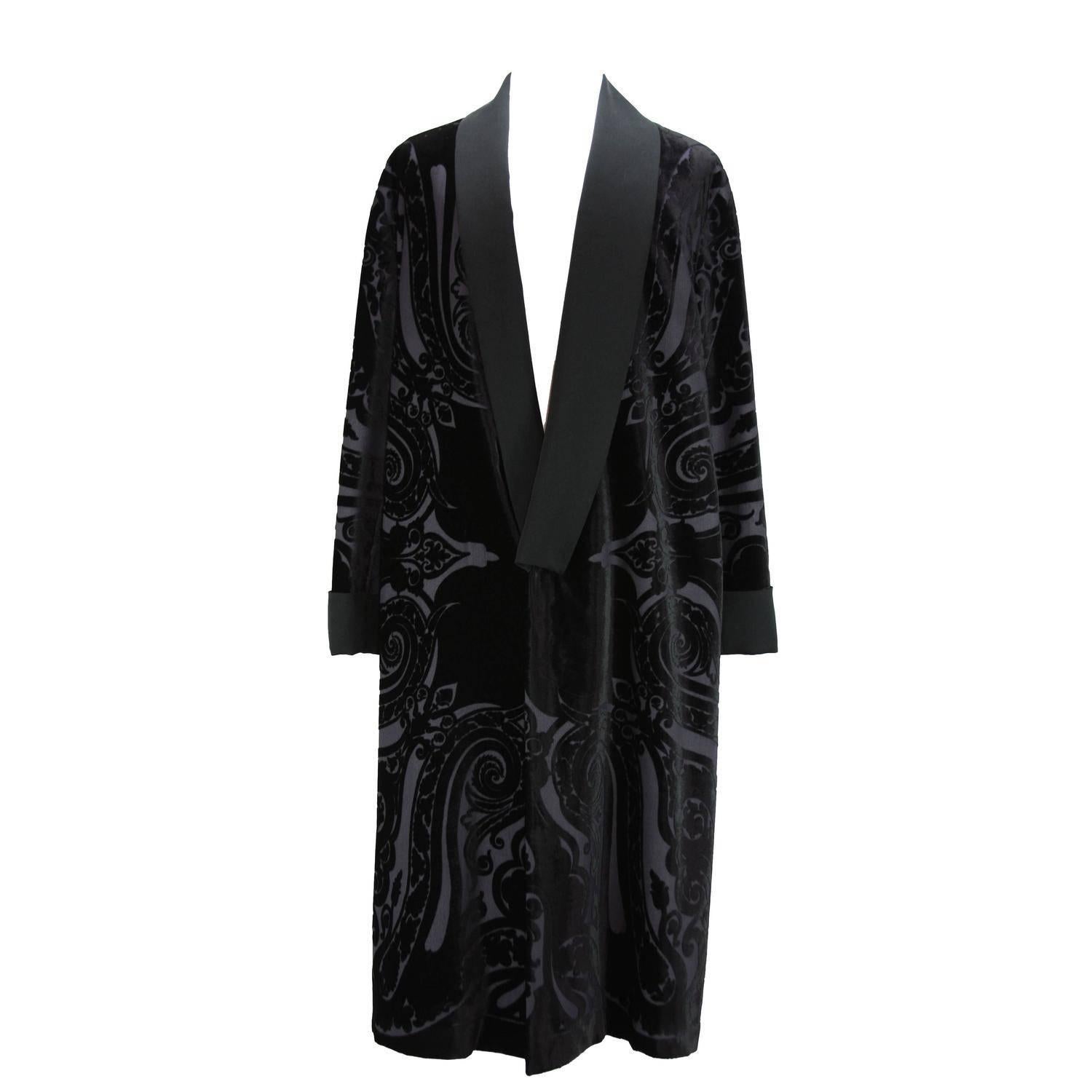 New ETRO Runway Men's Robe Kimono Coat Black Velvet Satin Lapel It.50 - US 40