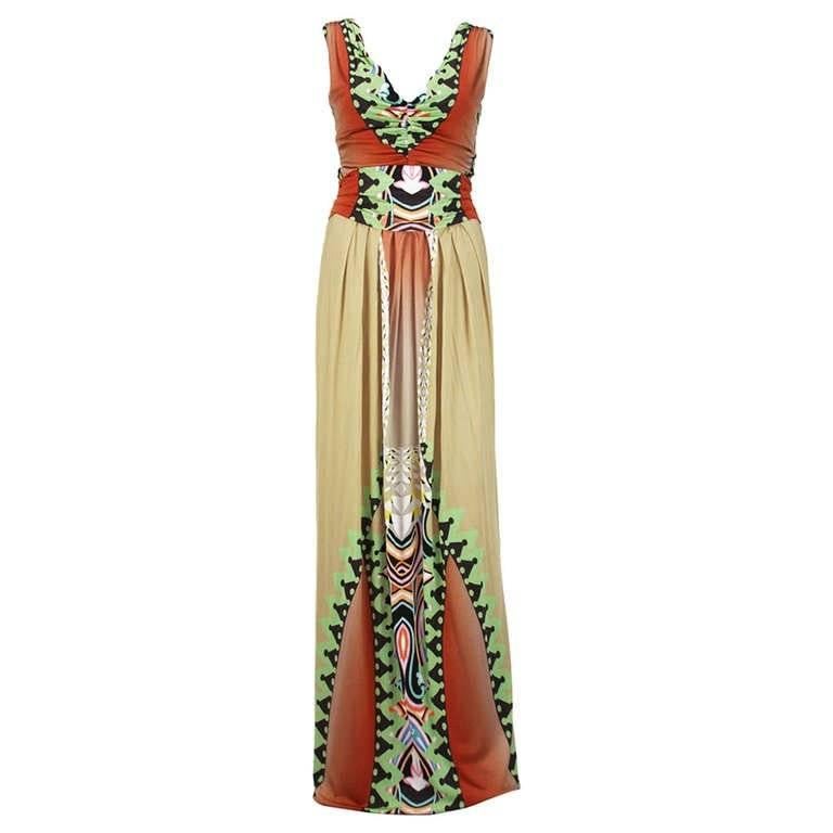 New Etro Jersey Printed Stretch Multicolored Evening Dress It.40, 42  US 4 For Sale