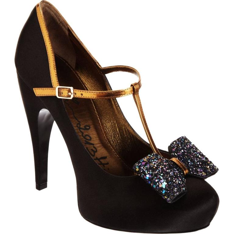 New 1215 LANVIN Runway Silk Platform Glitter Bow Black Shoes Pump It