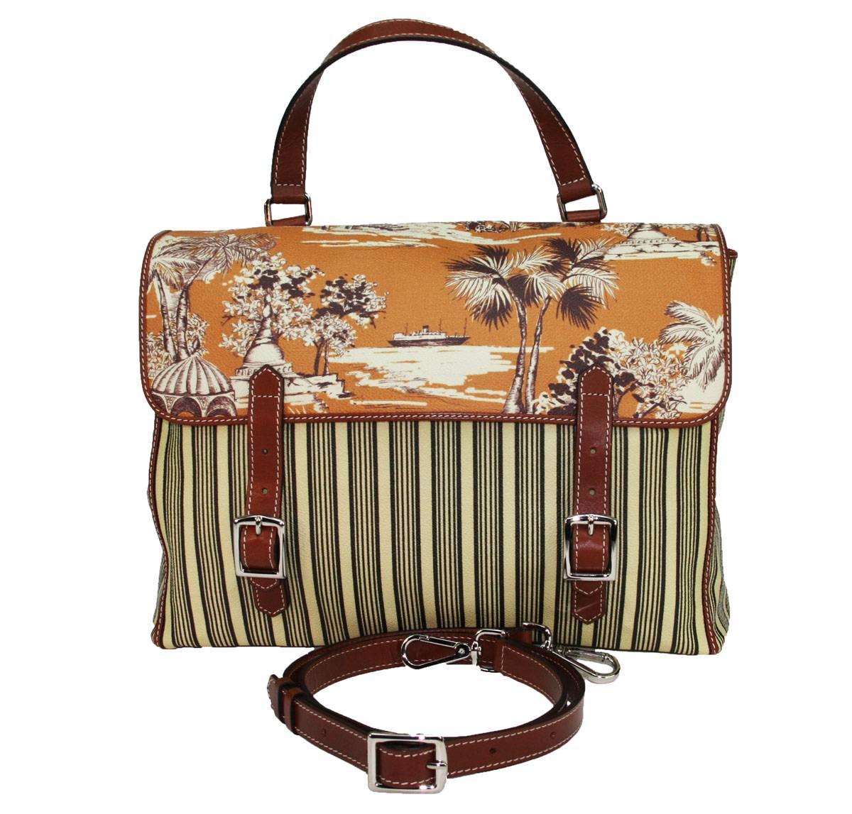 New ETRO Satchel Messenger Tropical Images Coated Canvas Top Hand Bag