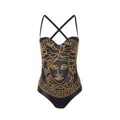 New Versace Black Embellished Swimsuit with Gold Medusa size 2 6