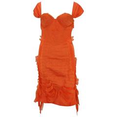 Tom Ford for Gucci S/S 2004 Collection Silk Orange Cocktail Stretch Dress It 42