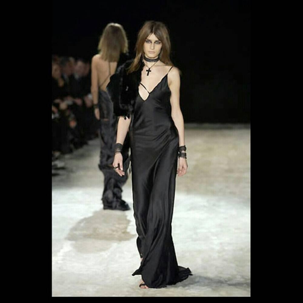 Tom Ford for Gucci Black Silk Lace-Up Gown
Italian Size 38 (may fit bigger sizes also because of lace)
F/W 2002 Collection
Backless to the waist with lacing down the entire length of the back of the skirt over a matching satin insert that extends