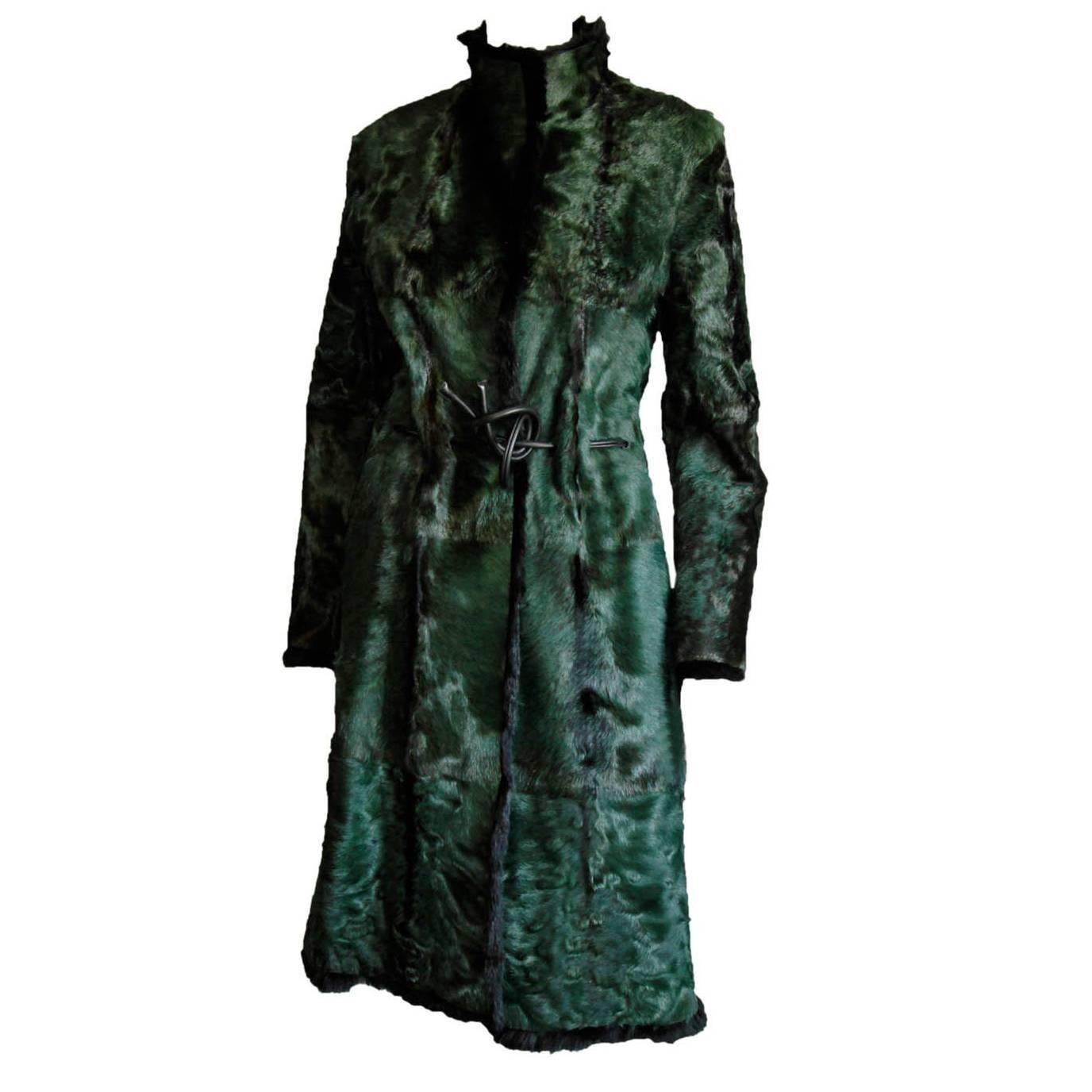 Tom Ford for Gucci 1999 Collection Reversible Emerald Green Fur Coat It. 40