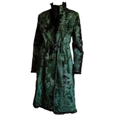 Retro Tom Ford for Gucci 1999 Collection Reversible Emerald Green Fur Coat It. 40