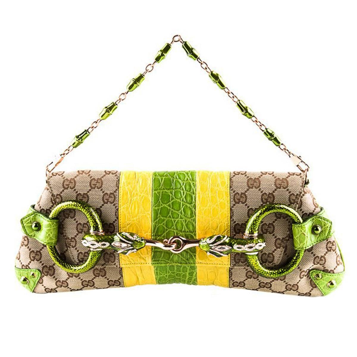 New Tom Ford for GUCCI 2004 Crocodile-Trimmed Horsebit Jeweled Serpent Clutch 